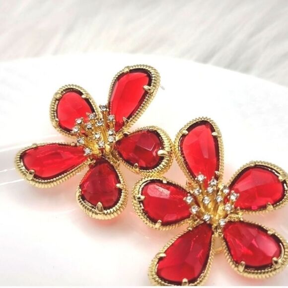 New 18k ANTHROPOLOGIE FLORAL TAPESTRY crystal glass flower earrings - Picture 1 of 11